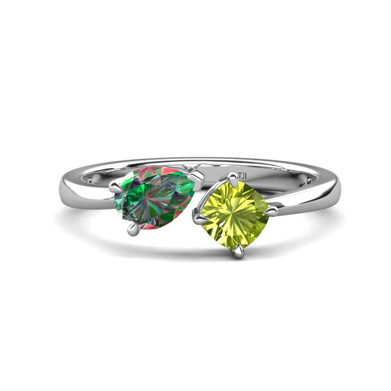Lysha 1.51 ctw Lab Created Alexandrite Pear Shape (7x5 mm) & Peridot Cushion Shape (5.00 mm) Toi Et Moi Engagement Ring 