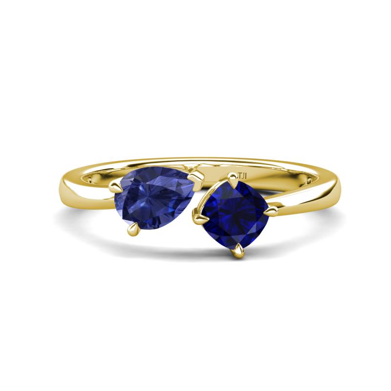 Lysha 1.41 ctw Iolite Pear Shape (7x5 mm) & Lab Created Blue Sapphire Cushion Shape (5.00 mm) Toi Et Moi Engagement Ring 