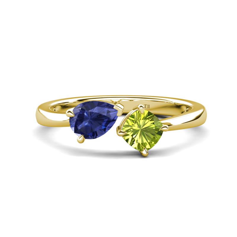 Lysha 1.25 ctw Iolite Pear Shape (7x5 mm) & Peridot Cushion Shape (5.00 mm) Toi Et Moi Engagement Ring 