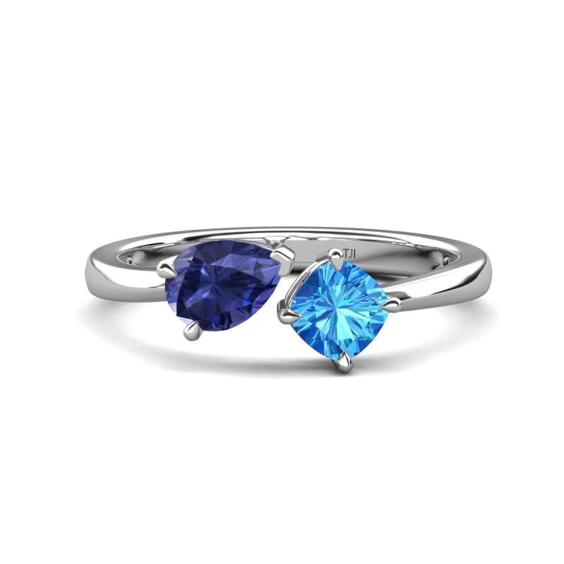 Lysha 1.35 ctw Iolite Pear Shape (7x5 mm) & Blue Topaz Cushion Shape (5.00 mm) Toi Et Moi Engagement Ring 