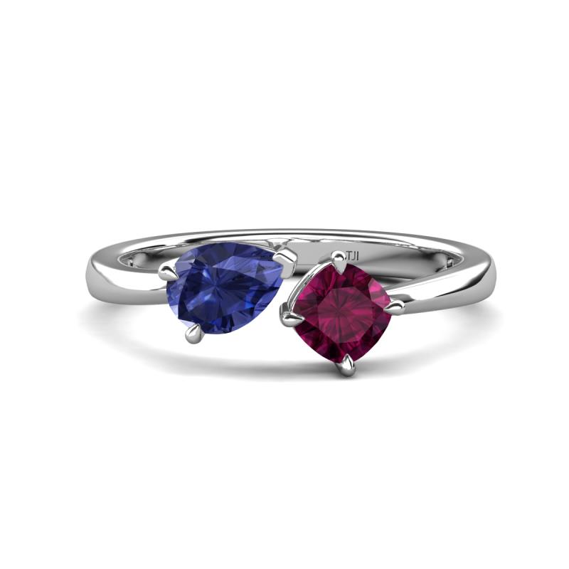 Lysha 1.22 ctw Iolite Pear Shape (7x5 mm) & Rhodolite Garnet Cushion Shape (5.00 mm) Toi Et Moi Engagement Ring 