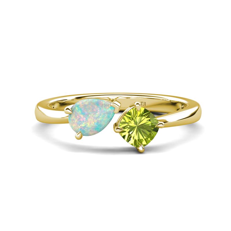 Lysha 1.00 ctw Opal Pear Shape (7x5 mm) & Peridot Cushion Shape (5.00 mm) Toi Et Moi Engagement Ring 