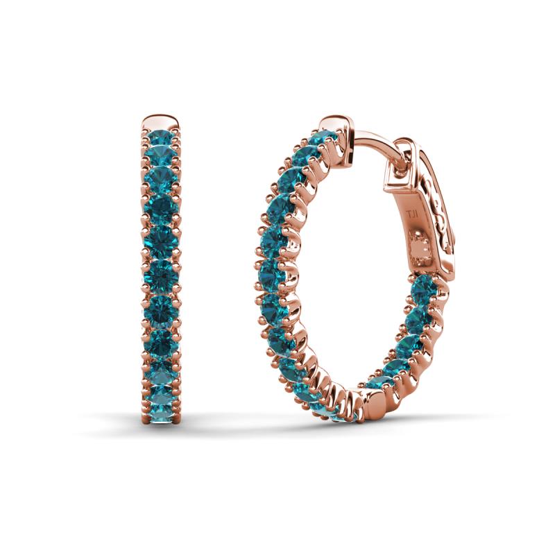 Amia 2.00 mm Round Blue Diamond Inside Out Hoop Earrings 