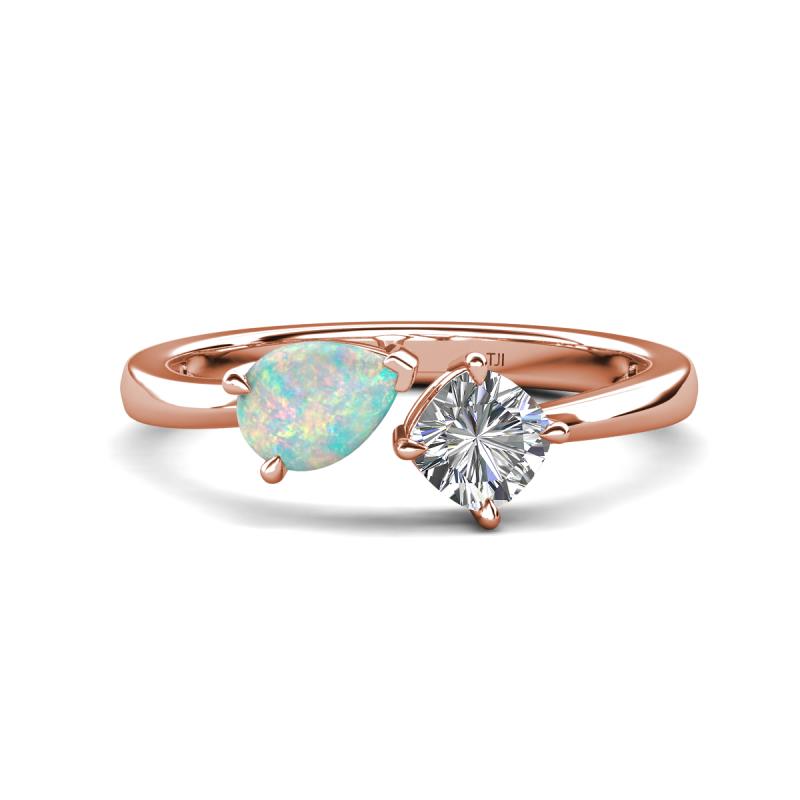 Lysha 0.85 ctw Opal Pear Shape (7x5 mm) & Lab Grown Diamond Cushion Shape (5.00 mm) Toi Et Moi Engagement Ring 