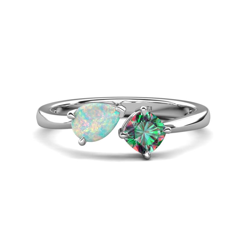 Lysha 1.16 ctw Opal Pear Shape (7x5 mm) & Lab Created Alexandrite Cushion Shape (5.00 mm) Toi Et Moi Engagement Ring 