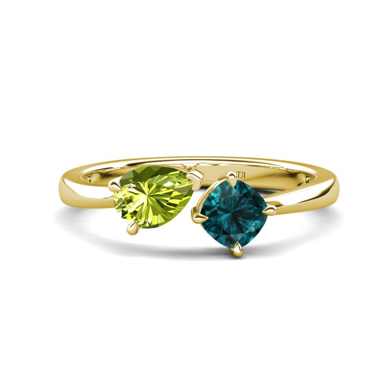 Lysha 1.55 ctw Peridot Pear Shape (7x5 mm) & London Blue Topaz Cushion Shape (5.00 mm) Toi Et Moi Engagement Ring 