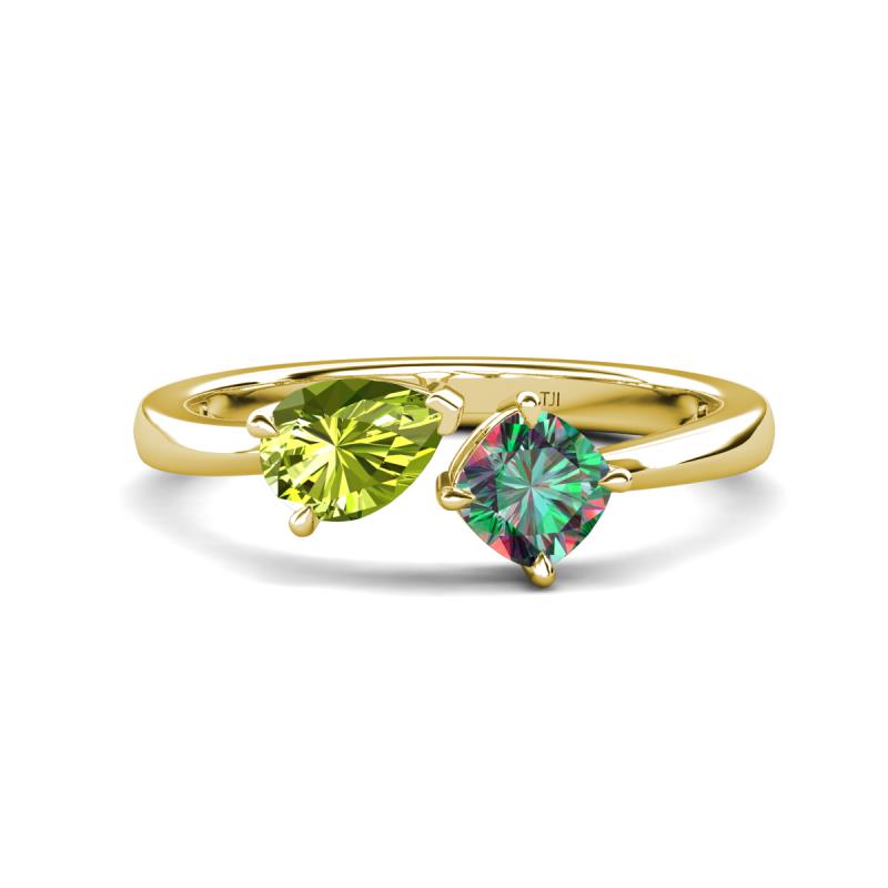 Lysha 1.61 ctw Peridot Pear Shape (7x5 mm) & Lab Created Alexandrite Cushion Shape (5.00 mm) Toi Et Moi Engagement Ring 
