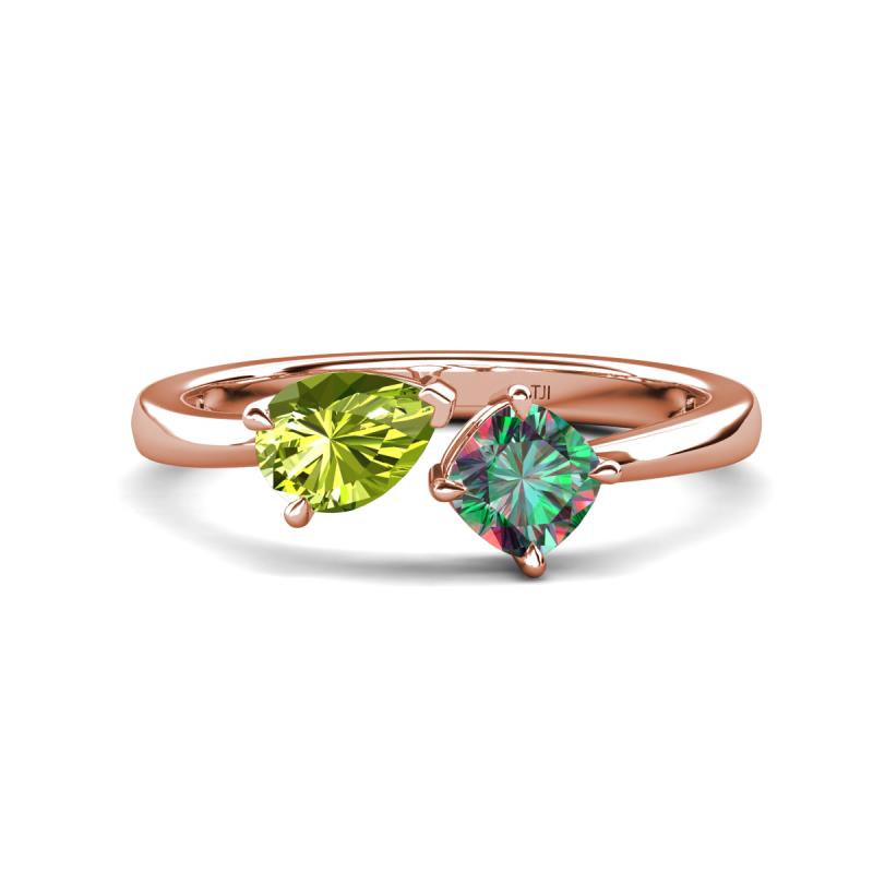 Lysha 1.61 ctw Peridot Pear Shape (7x5 mm) & Lab Created Alexandrite Cushion Shape (5.00 mm) Toi Et Moi Engagement Ring 