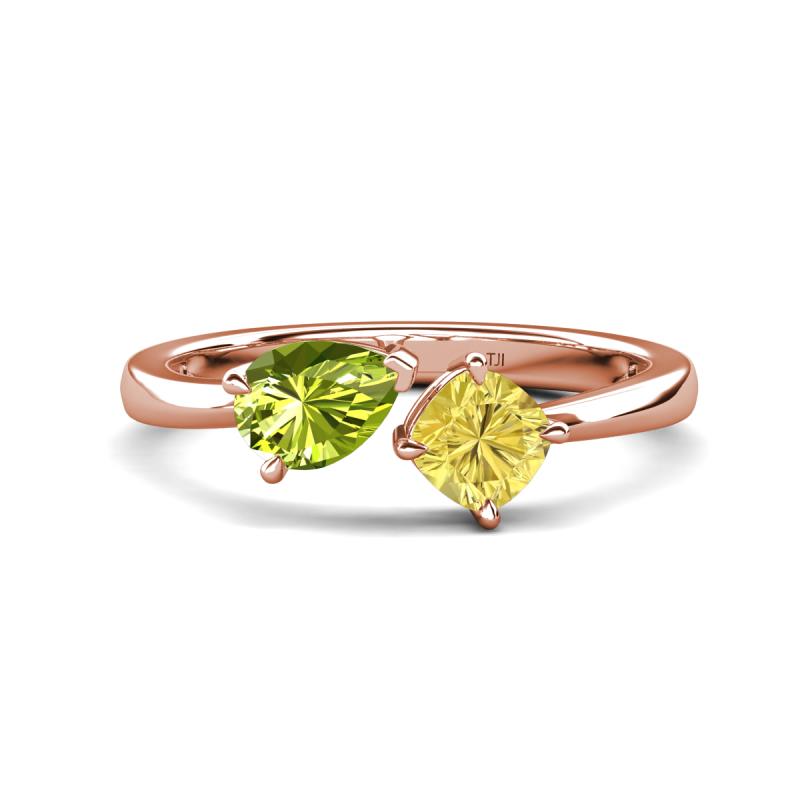 Lysha 1.61 ctw Peridot Pear Shape (7x5 mm) & Lab Created Yellow Sapphire Cushion Shape (5.00 mm) Toi Et Moi Engagement Ring 