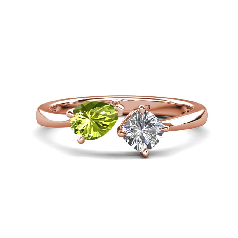 Lysha 1.30 ctw Peridot Pear Shape (7x5 mm) & Lab Grown Diamond Cushion Shape (5.00 mm) Toi Et Moi Engagement Ring 