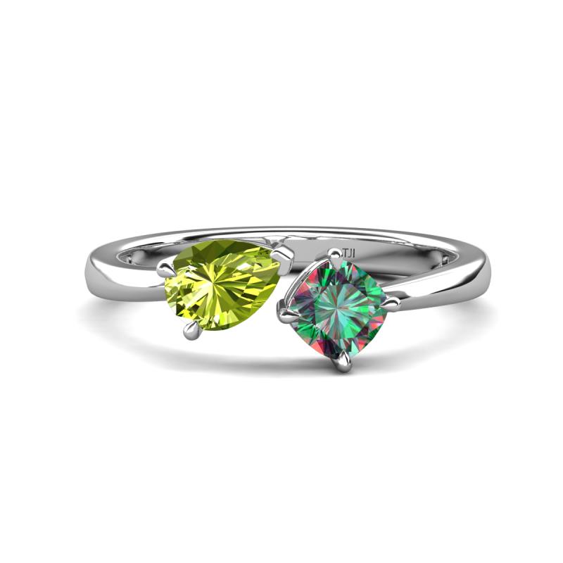 Lysha 1.61 ctw Peridot Pear Shape (7x5 mm) & Lab Created Alexandrite Cushion Shape (5.00 mm) Toi Et Moi Engagement Ring 