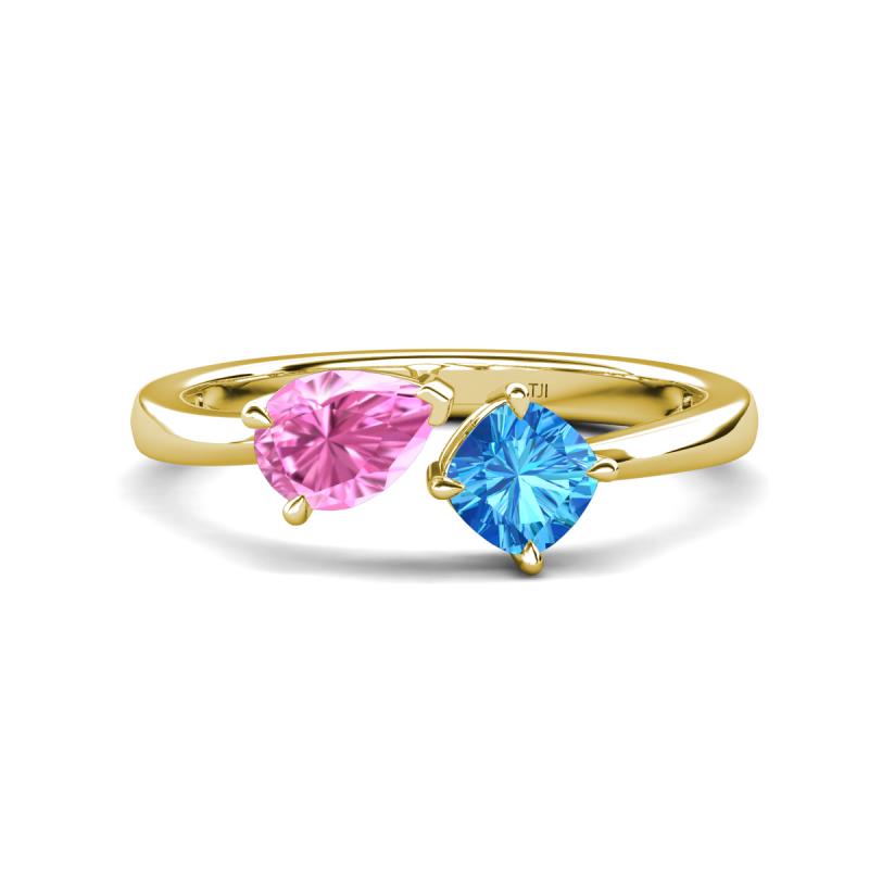 Lysha 1.65 ctw Pink Sapphire Pear Shape (7x5 mm) & Blue Topaz Cushion Shape (5.00 mm) Toi Et Moi Engagement Ring 