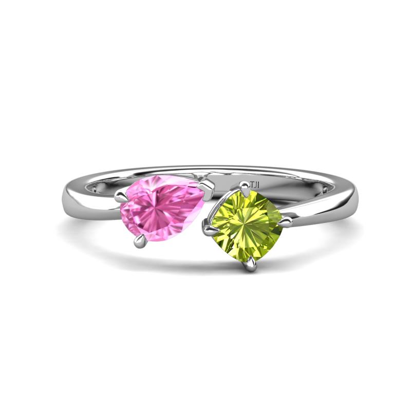 Lysha 1.55 ctw Pink Sapphire Pear Shape (7x5 mm) & Peridot Cushion Shape (5.00 mm) Toi Et Moi Engagement Ring 