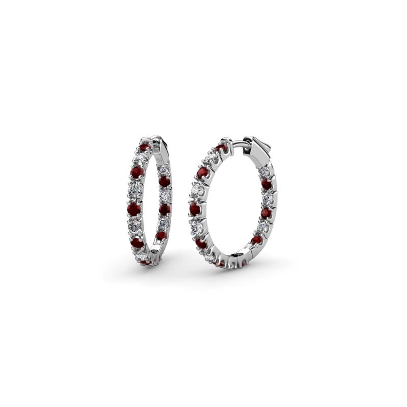 Amia Red Garnet and Diamond Hoop Earrings 