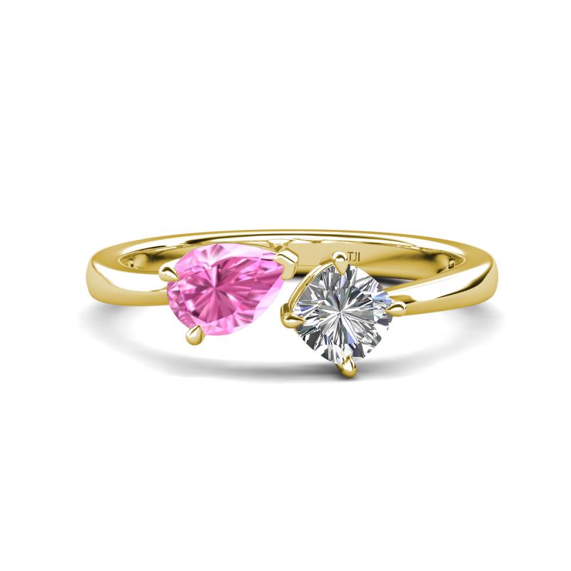 Lysha 1.40 ctw Pink Sapphire Pear Shape (7x5 mm) & Lab Grown Diamond Cushion Shape (5.00 mm) Toi Et Moi Engagement Ring 