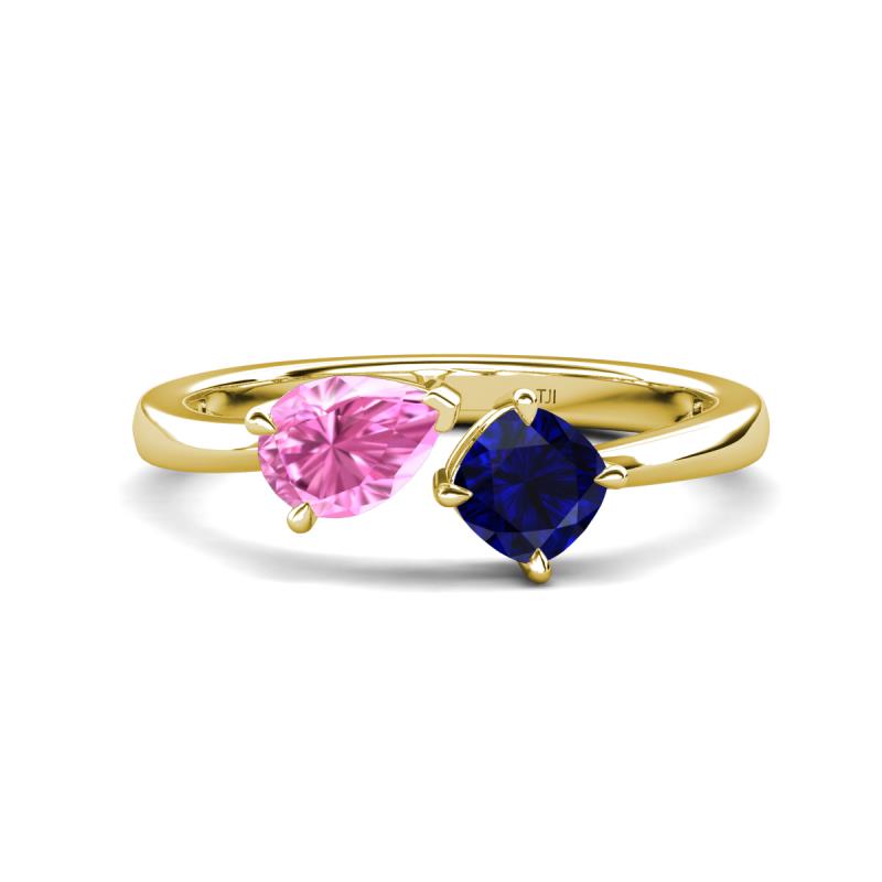 Lysha 1.71 ctw Pink Sapphire Pear Shape (7x5 mm) & Lab Created Blue Sapphire Cushion Shape (5.00 mm) Toi Et Moi Engagement Ring 