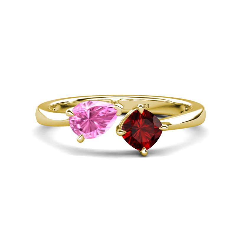 Lysha 1.65 ctw Pink Sapphire Pear Shape (7x5 mm) & Red Garnet Cushion Shape (5.00 mm) Toi Et Moi Engagement Ring 