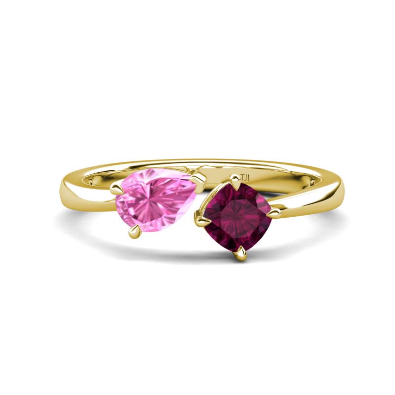 Lysha 1.52 ctw Pink Sapphire Pear Shape (7x5 mm) & Rhodolite Garnet Cushion Shape (5.00 mm) Toi Et Moi Engagement Ring 