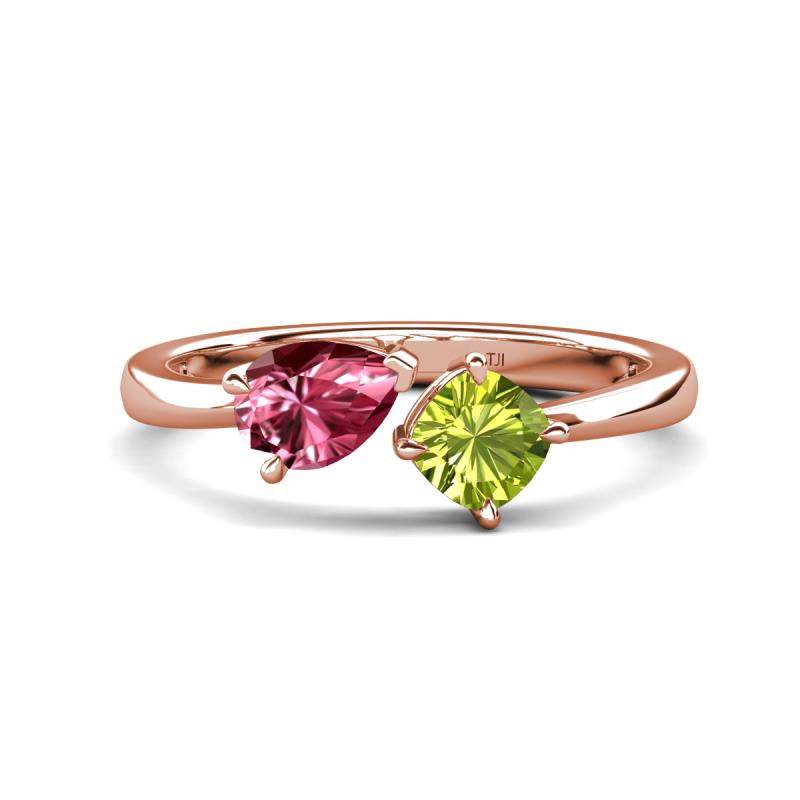 Lysha 1.35 ctw Pink Tourmaline Pear Shape (7x5 mm) & Peridot Cushion Shape (5.00 mm) Toi Et Moi Engagement Ring 