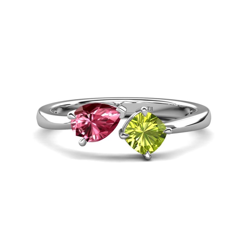 Lysha 1.35 ctw Pink Tourmaline Pear Shape (7x5 mm) & Peridot Cushion Shape (5.00 mm) Toi Et Moi Engagement Ring 