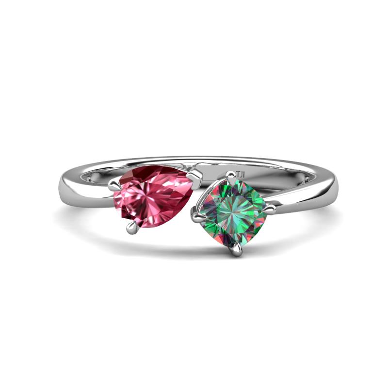 Lysha 1.51 ctw Pink Tourmaline Pear Shape (7x5 mm) & Lab Created Alexandrite Cushion Shape (5.00 mm) Toi Et Moi Engagement Ring 