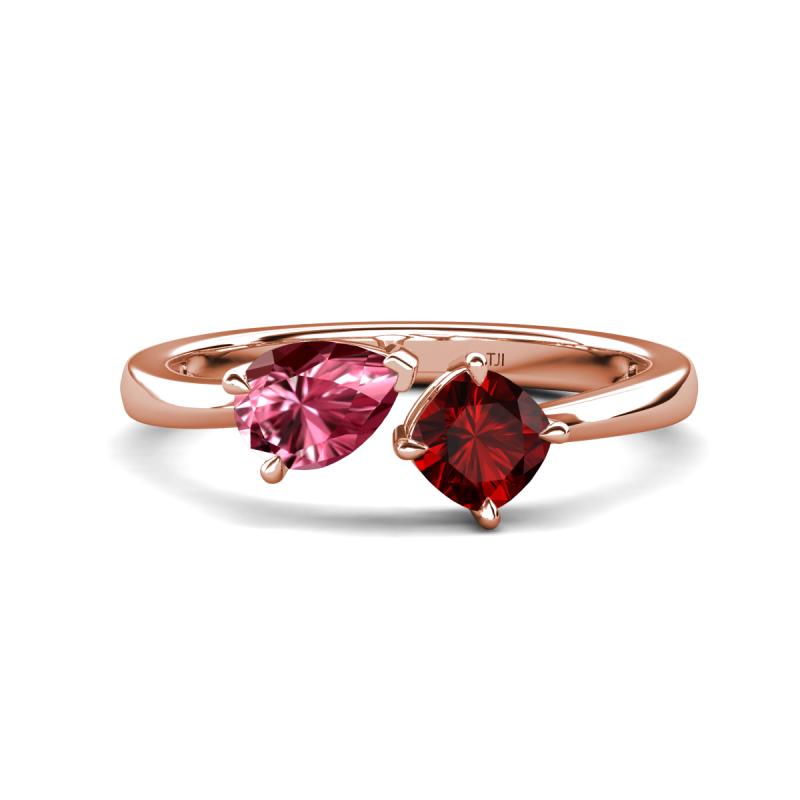 Lysha 1.45 ctw Pink Tourmaline Pear Shape (7x5 mm) & Red Garnet Cushion Shape (5.00 mm) Toi Et Moi Engagement Ring 