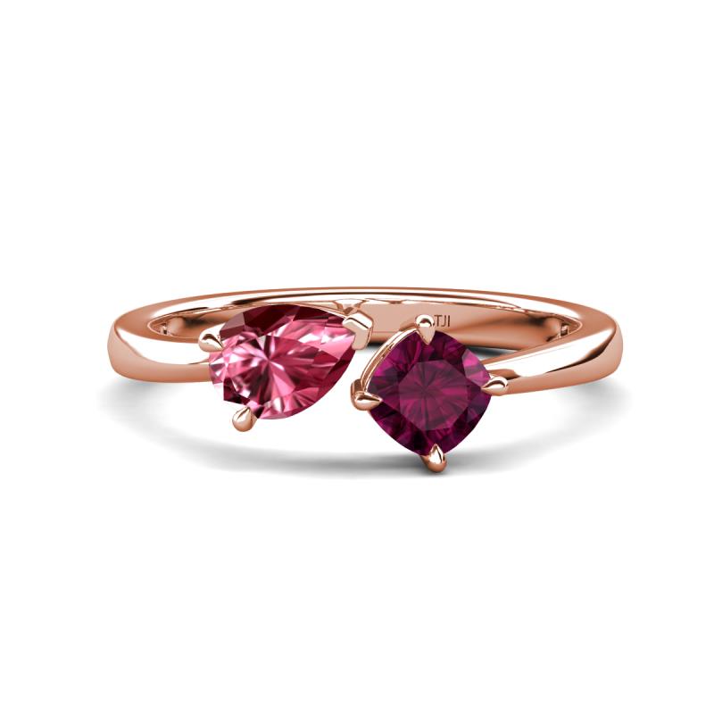 Lysha 1.32 ctw Pink Tourmaline Pear Shape (7x5 mm) & Rhodolite Garnet Cushion Shape (5.00 mm) Toi Et Moi Engagement Ring 