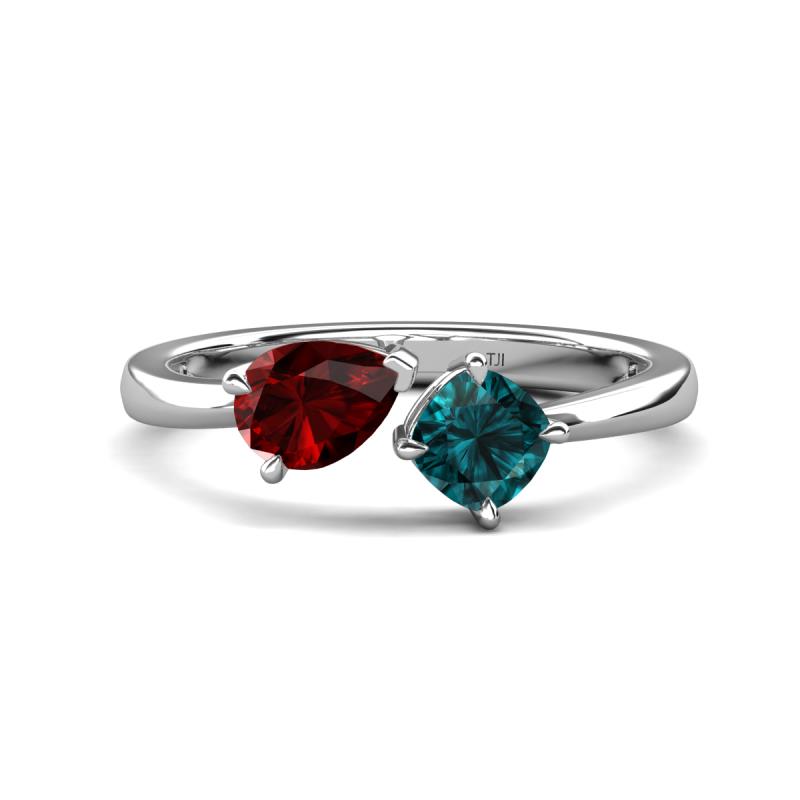 Lysha 1.65 ctw Red Garnet Pear Shape (7x5 mm) & London Blue Topaz Cushion Shape (5.00 mm) Toi Et Moi Engagement Ring 