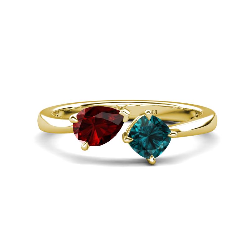 Lysha 1.65 ctw Red Garnet Pear Shape (7x5 mm) & London Blue Topaz Cushion Shape (5.00 mm) Toi Et Moi Engagement Ring 