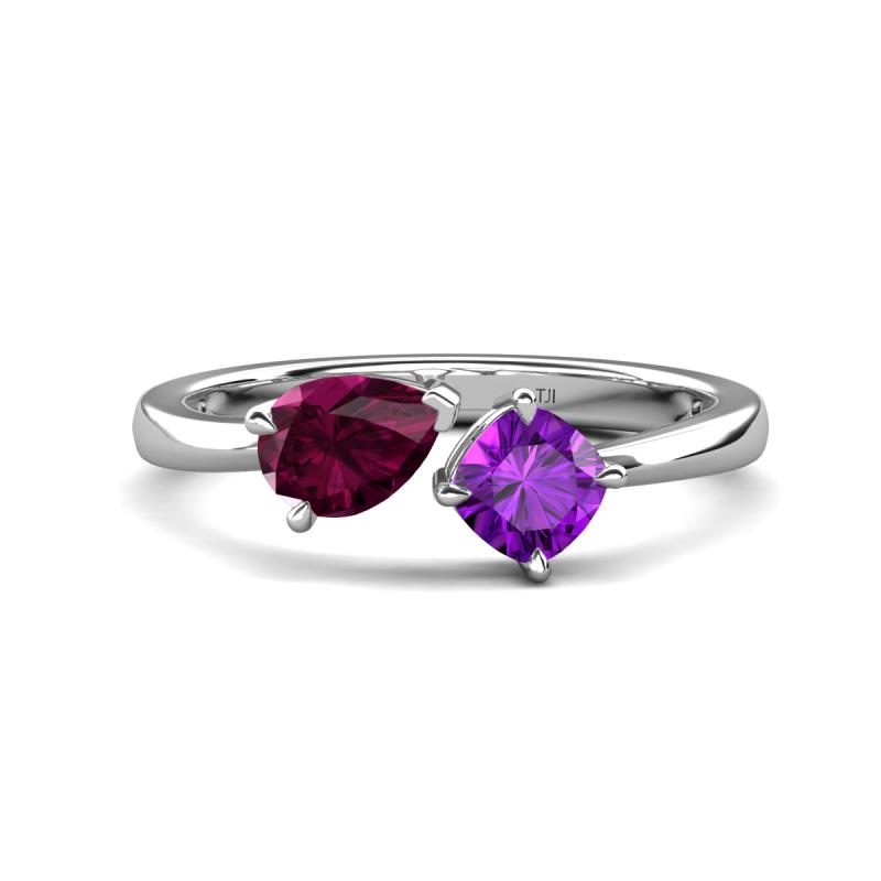 Lysha 1.40 ctw Rhodolite Garnet Pear Shape (7x5 mm) & Amethyst Cushion Shape (5.00 mm) Toi Et Moi Engagement Ring 