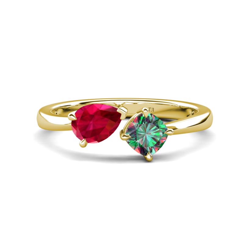 Lysha 1.76 ctw Ruby Pear Shape (7x5 mm) & Lab Created Alexandrite Cushion Shape (5.00 mm) Toi Et Moi Engagement Ring 