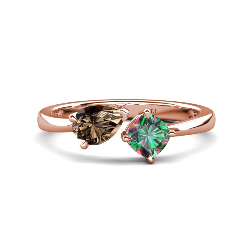 Lysha 1.46 ctw Smoky Quartz Pear Shape (7x5 mm) & Lab Created Alexandrite Cushion Shape (5.00 mm) Toi Et Moi Engagement Ring 