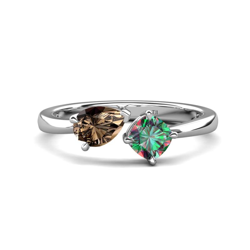 Lysha 1.46 ctw Smoky Quartz Pear Shape (7x5 mm) & Lab Created Alexandrite Cushion Shape (5.00 mm) Toi Et Moi Engagement Ring 