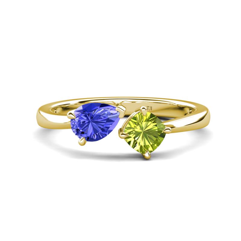 Lysha 1.40 ctw Tanzanite Pear Shape (7x5 mm) & Peridot Cushion Shape (5.00 mm) Toi Et Moi Engagement Ring 