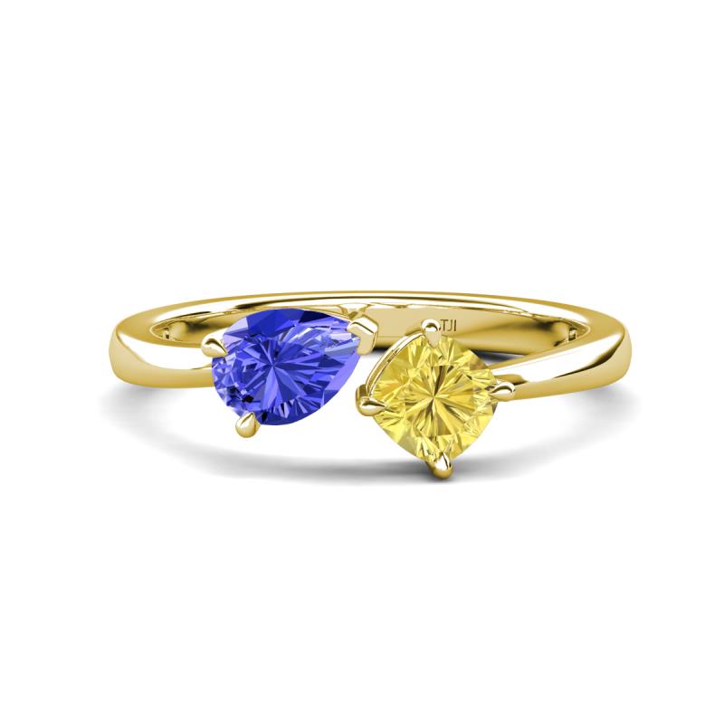 Lysha 1.56 ctw Tanzanite Pear Shape (7x5 mm) & Lab Created Yellow Sapphire Cushion Shape (5.00 mm) Toi Et Moi Engagement Ring 