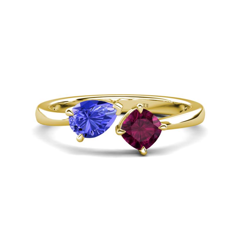 Lysha 1.37 ctw Tanzanite Pear Shape (7x5 mm) & Rhodolite Garnet Cushion Shape (5.00 mm) Toi Et Moi Engagement Ring 