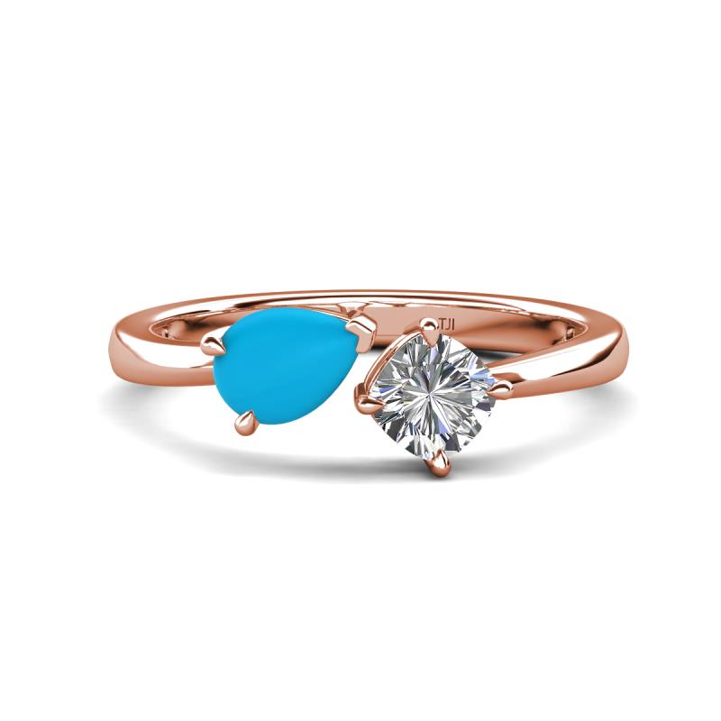 Lysha 0.85 ctw Turquoise Pear Shape (7x5 mm) & Natural Diamond Cushion Shape (5.00 mm) Toi Et Moi Engagement Ring 