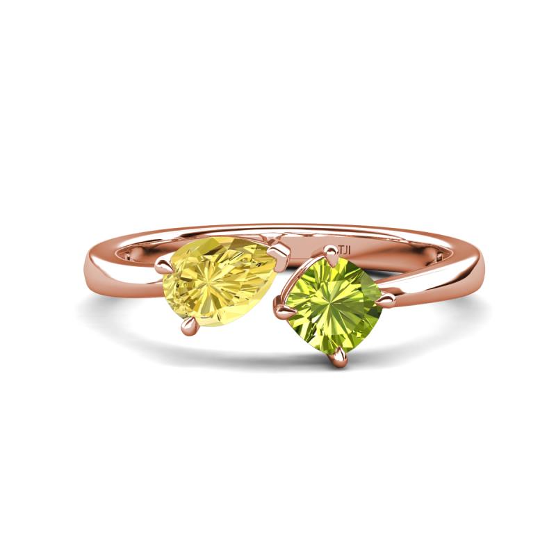 Lysha 1.55 ctw Yellow Sapphire Pear Shape (7x5 mm) & Peridot Cushion Shape (5.00 mm) Toi Et Moi Engagement Ring 