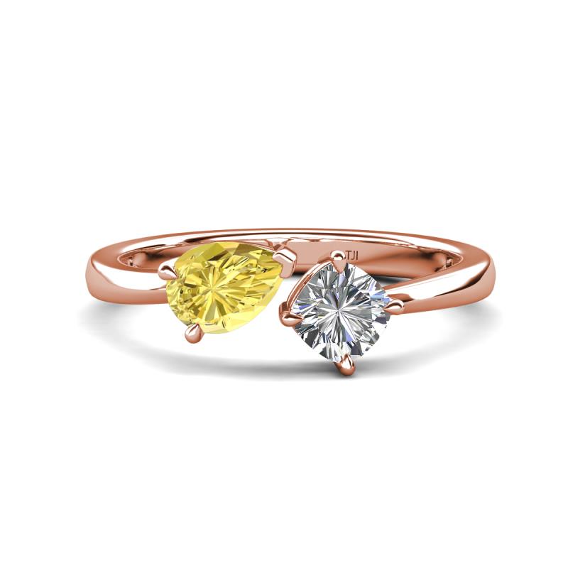 Lysha 1.47 ctw Yellow Sapphire Pear Shape (7x5 mm) & Moissanite Cushion Shape (5.00 mm) Toi Et Moi Engagement Ring 