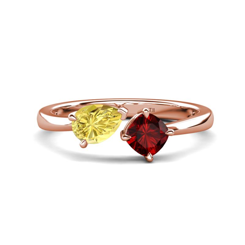 Lysha 1.65 ctw Yellow Sapphire Pear Shape (7x5 mm) & Red Garnet Cushion Shape (5.00 mm) Toi Et Moi Engagement Ring 