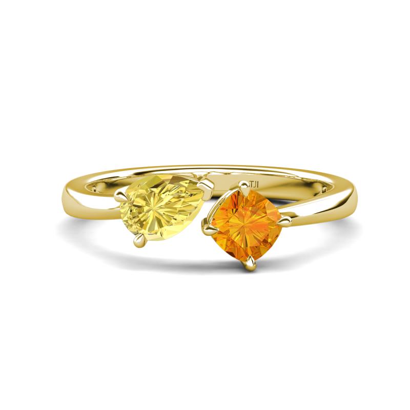Lysha 1.40 ctw Yellow Sapphire Pear Shape (7x5 mm) & Citrine Cushion Shape (5.00 mm) Toi Et Moi Engagement Ring 