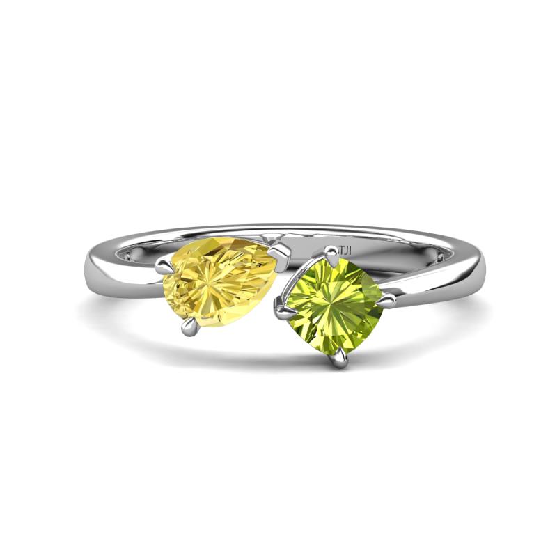 Lysha 1.55 ctw Yellow Sapphire Pear Shape (7x5 mm) & Peridot Cushion Shape (5.00 mm) Toi Et Moi Engagement Ring 