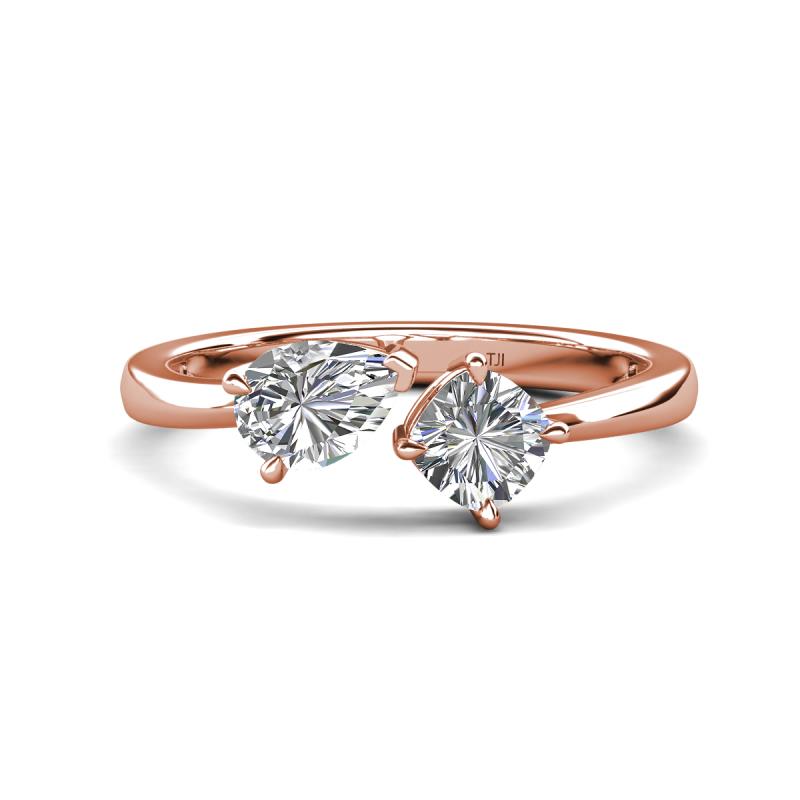 Lysha 1.40 ctw White Sapphire Pear Shape (7x5 mm) & Lab Grown Diamond Cushion Shape (5.00 mm) Toi Et Moi Engagement Ring 