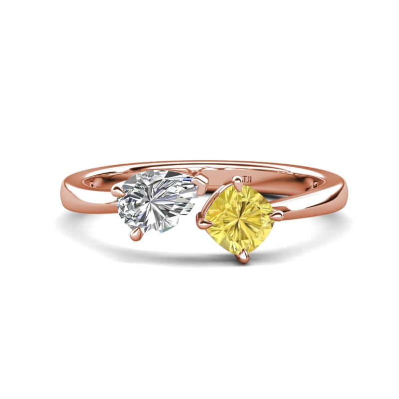Lysha 1.71 ctw White Sapphire Pear Shape (7x5 mm) & Lab Created Yellow Sapphire Cushion Shape (5.00 mm) Toi Et Moi Engagement Ring 