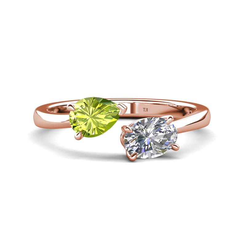 Afra 1.60 ctw Peridot Pear Shape (7x5 mm) & IGI Certified Lab Grown Diamond Oval Shape (7x5 mm) Toi Et Moi Engagement Ring 