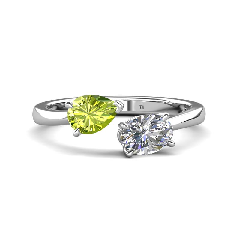 Afra 1.60 ctw Peridot Pear Shape (7x5 mm) & IGI Certified Lab Grown Diamond Oval Shape (7x5 mm) Toi Et Moi Engagement Ring 