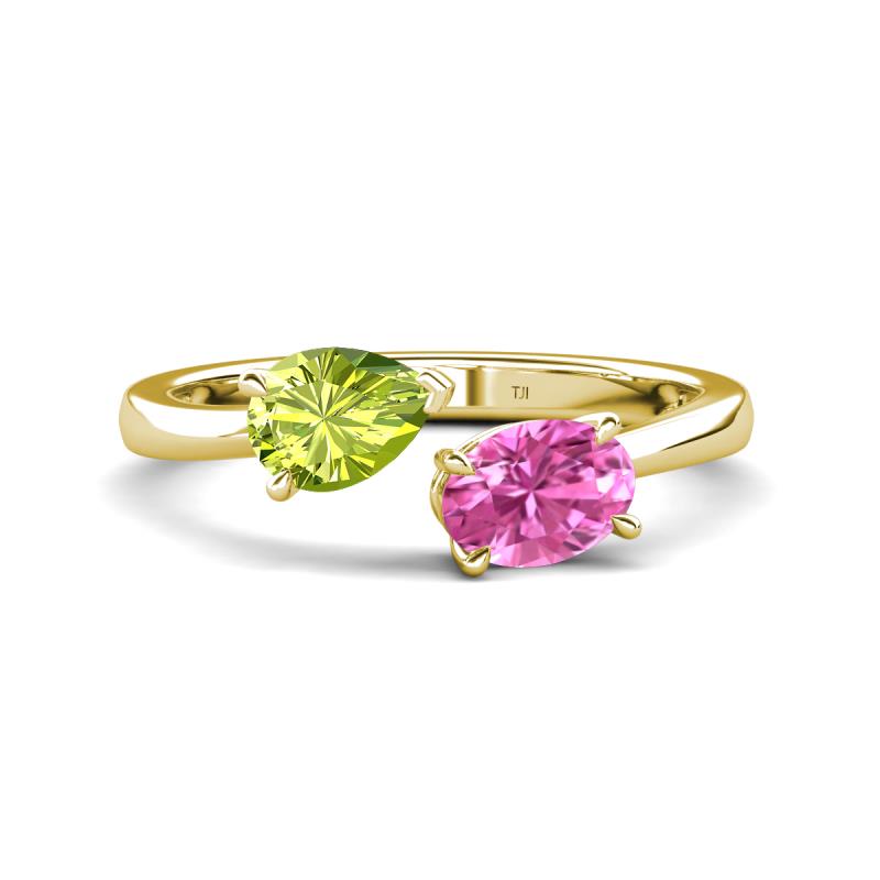Afra 1.80 ctw Peridot Pear Shape (7x5 mm) & Pink Sapphire Oval Shape (7x5 mm) Toi Et Moi Engagement Ring 