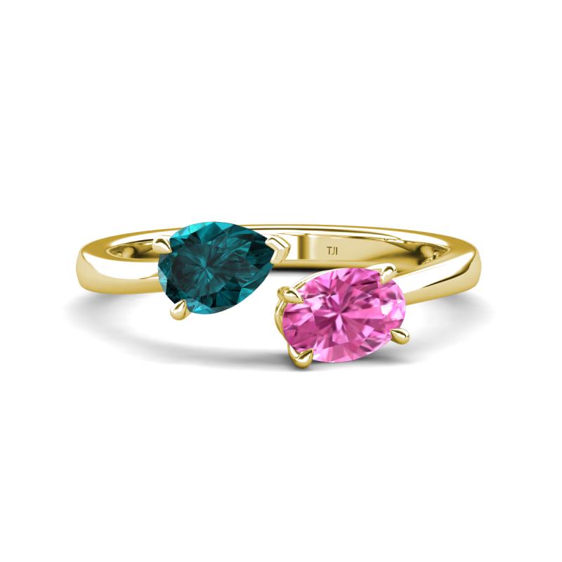 Afra 1.85 ctw London Blue Topaz Pear Shape (7x5 mm) & Pink Sapphire Oval Shape (7x5 mm) Toi Et Moi Engagement Ring 
