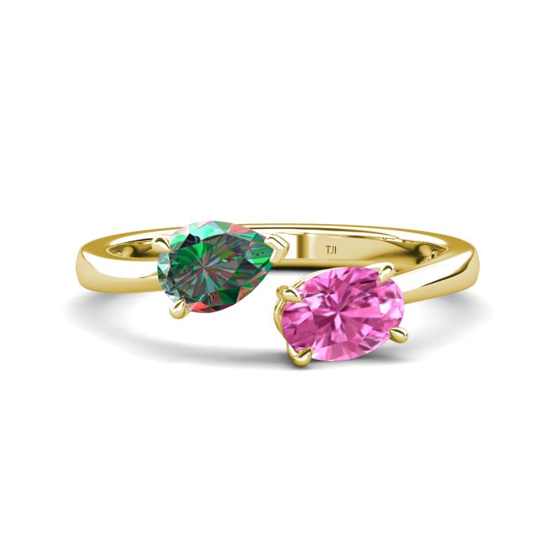 Afra 1.86 ctw Lab Created Alexandrite Pear Shape (7x5 mm) & Pink Sapphire Oval Shape (7x5 mm) Toi Et Moi Engagement Ring 