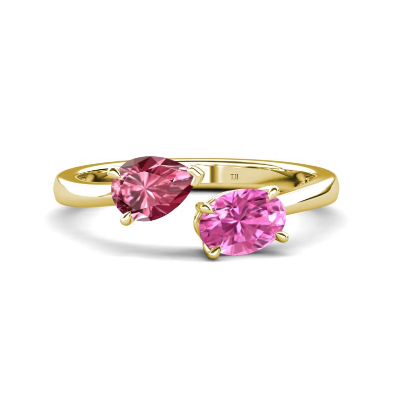 Afra 1.70 ctw Pink Tourmaline Pear Shape (7x5 mm) & Pink Sapphire Oval Shape (7x5 mm) Toi Et Moi Engagement Ring 